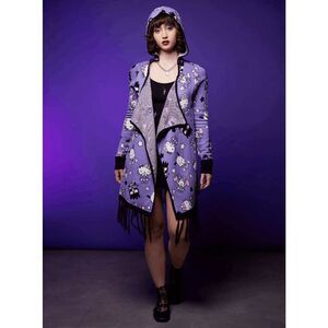 Sanrio Hello Kitty, Kuromi Purple AOP Knit Sweater Cardigan XS, S, M, L, XL, XXL